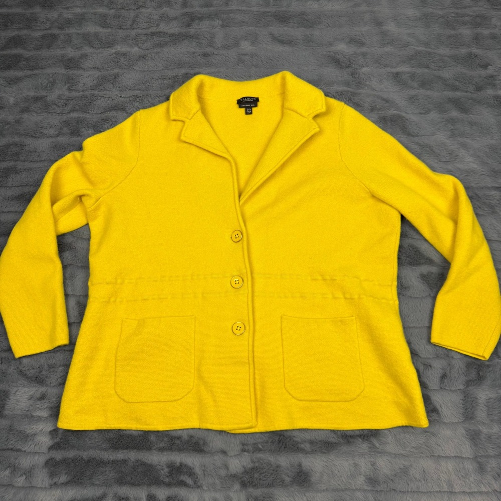 Talbots Woman Petites Yellow Pure Merino Wool Button Front Blazer Cardigan 2Xp